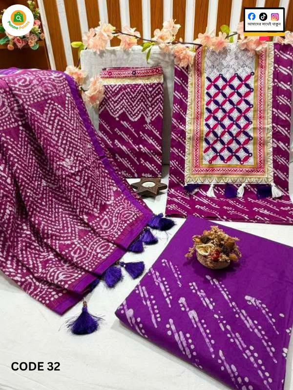 *ইয়োক ভেজিটেবল টাই-ডাই বাটিক থ্রি-পিস* 💚 - Image 3