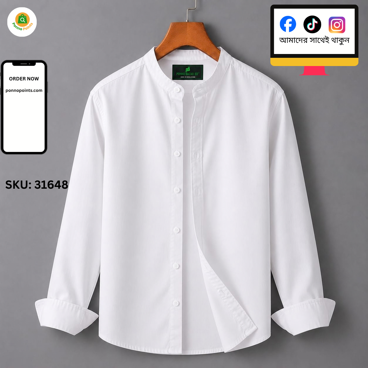 Premium Oxford Cotton Shirt - Ban Collar - Full Sleeve - Image 3