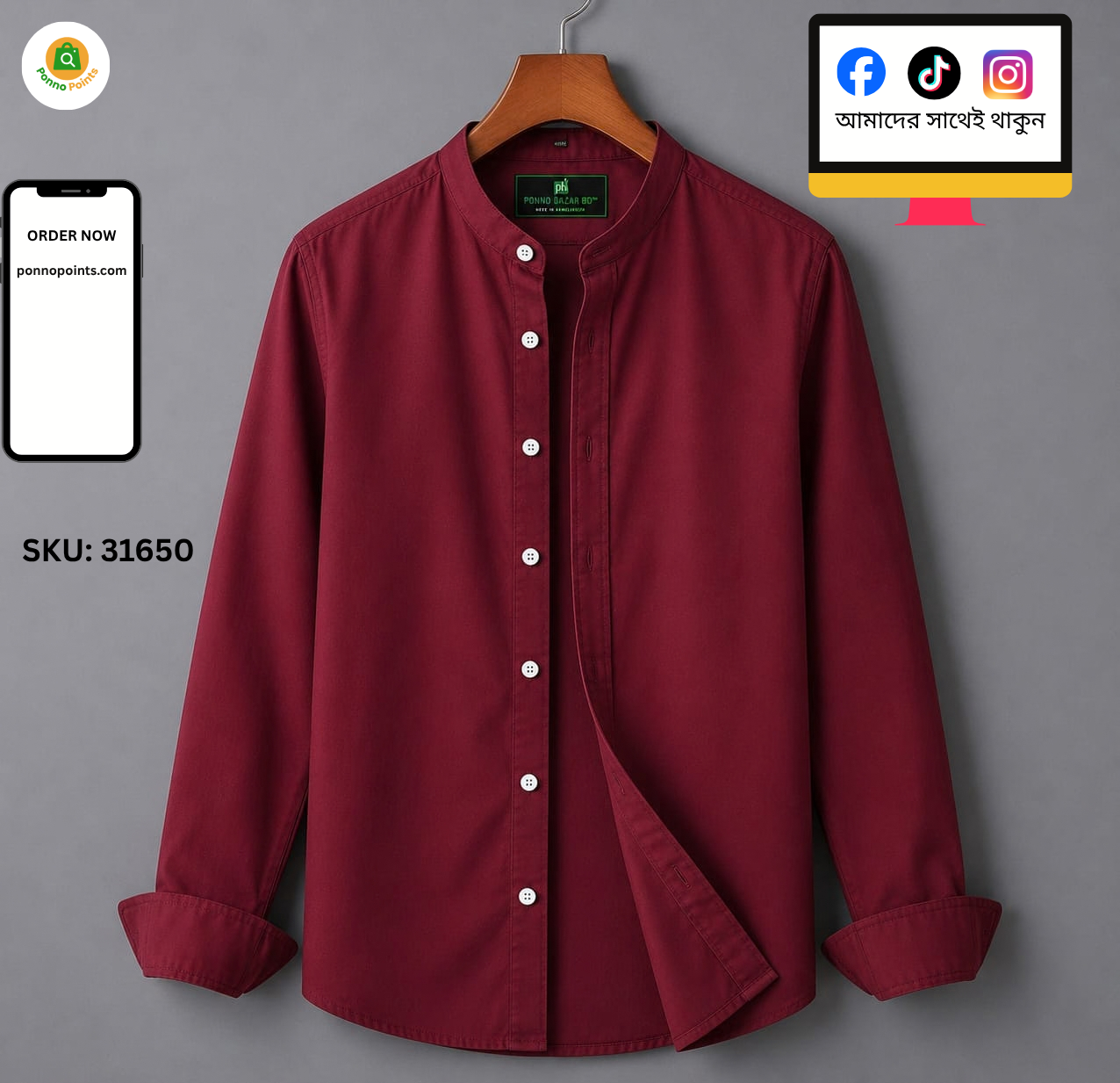 Premium Oxford Cotton Shirt - Ban Collar - Full Sleeve - Image 5