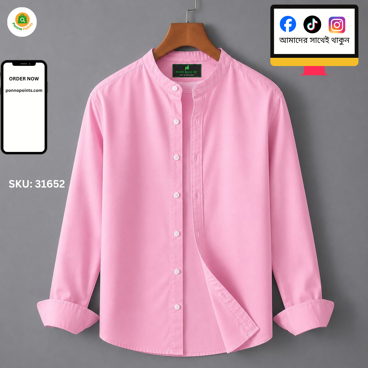 Premium Oxford Cotton Shirt - Ban Collar - Full Sleeve - Image 7