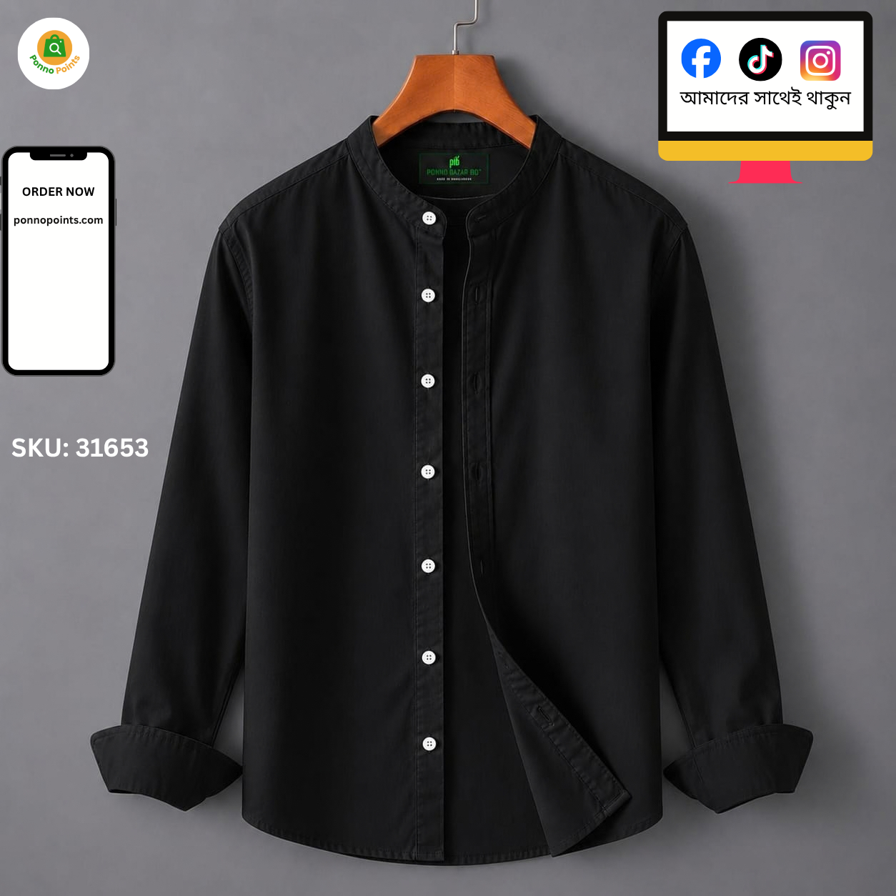 Premium Oxford Cotton Shirt - Ban Collar - Full Sleeve - Image 8