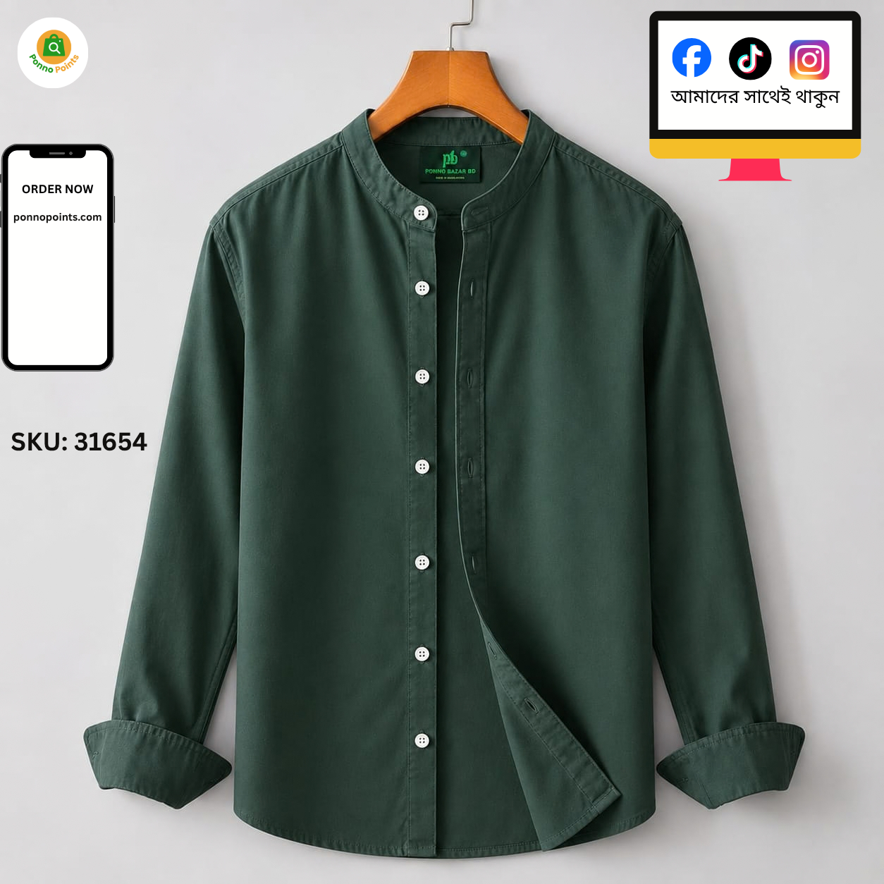 Premium Oxford Cotton Shirt - Ban Collar - Full Sleeve - Image 9
