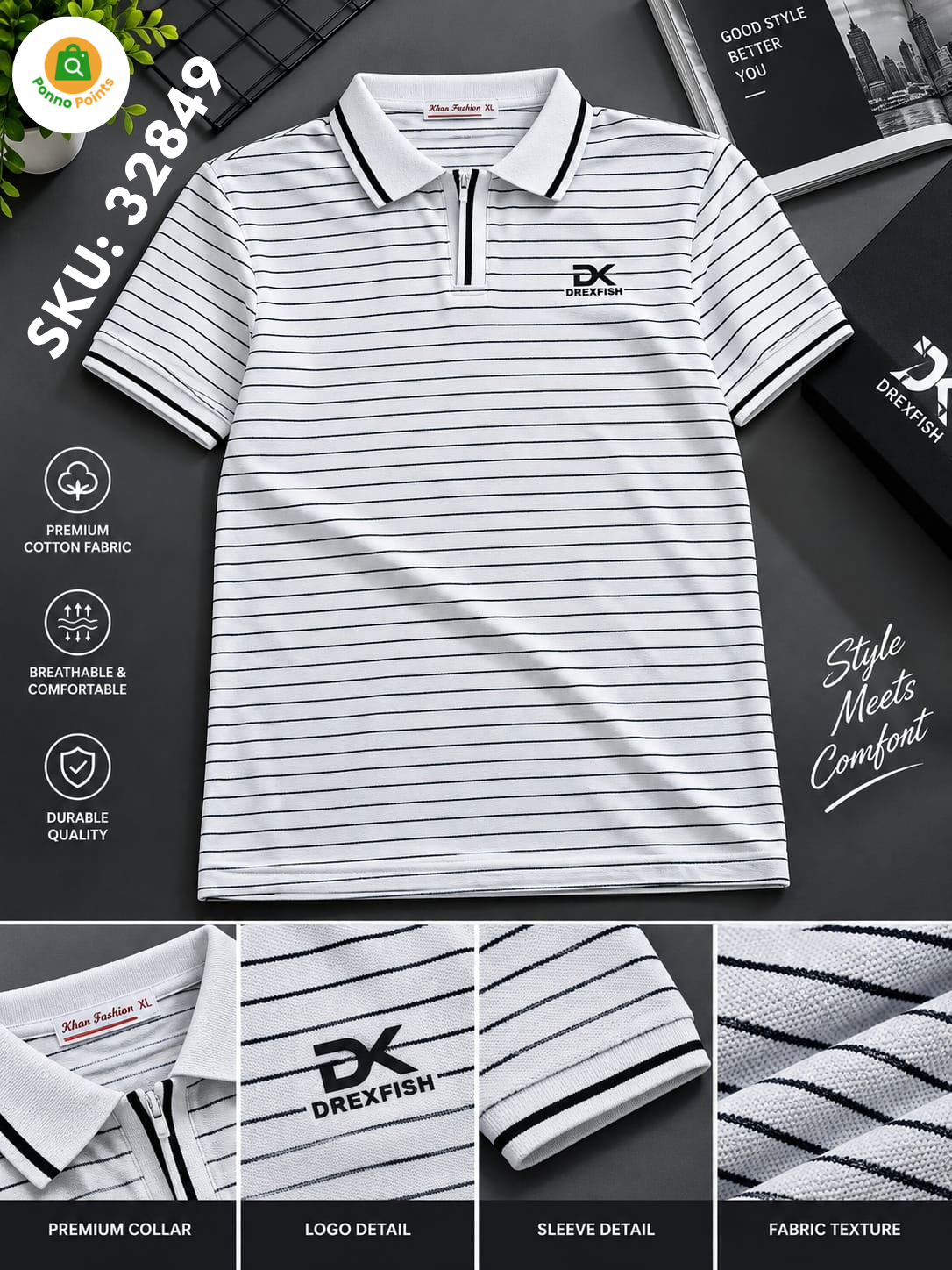 Trendy China Stripe V Neck Polo - Image 4